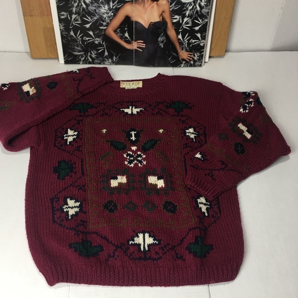 Vintage 90s Studio Michelle Stuart Hand Knit Wool Blend Cabin Sweater